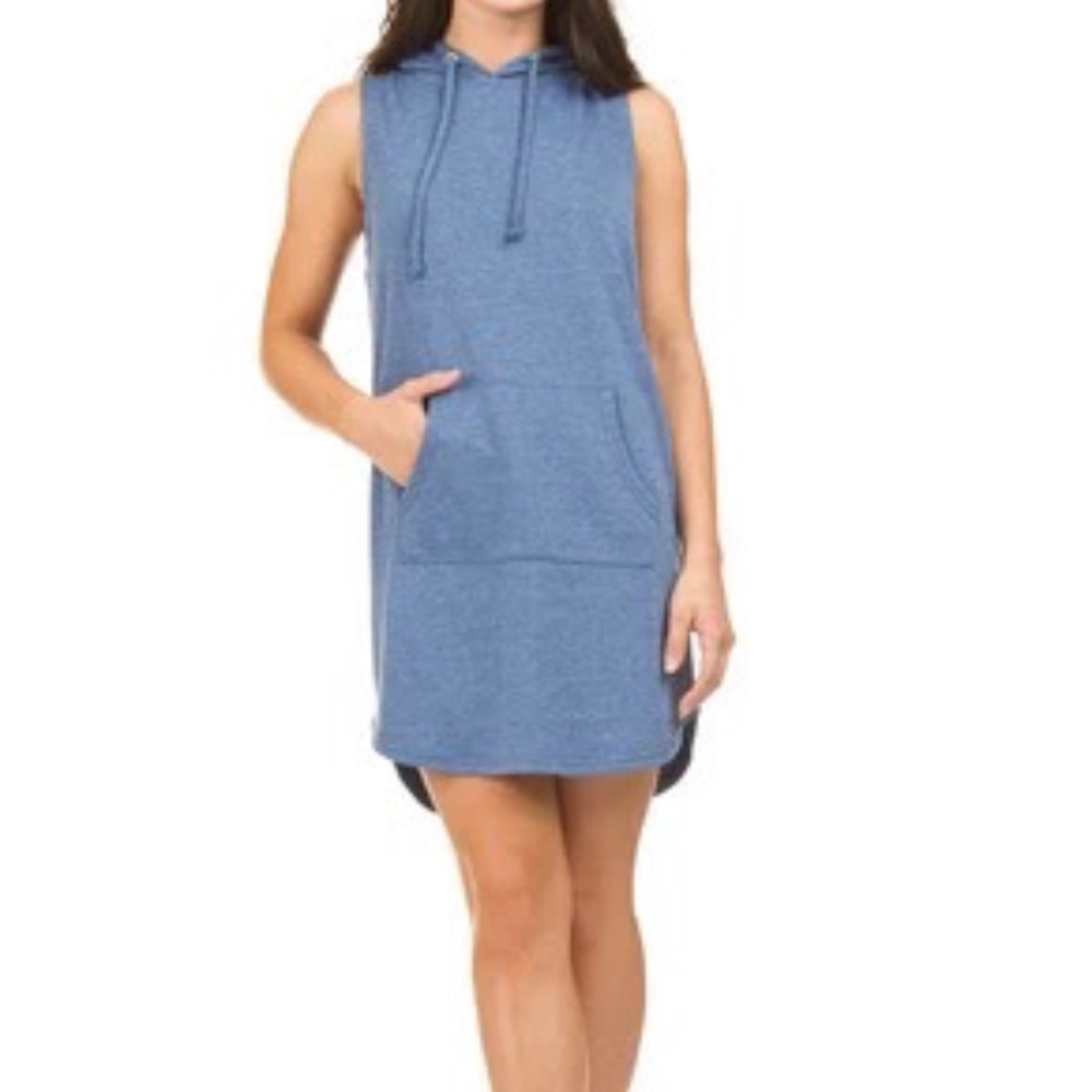 Papillon Hoodie Terry Cloth Sleeveless Dress Blue Size Medium